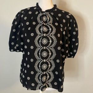 [LOFT] Black/White Embroidered Blouse - Size Small